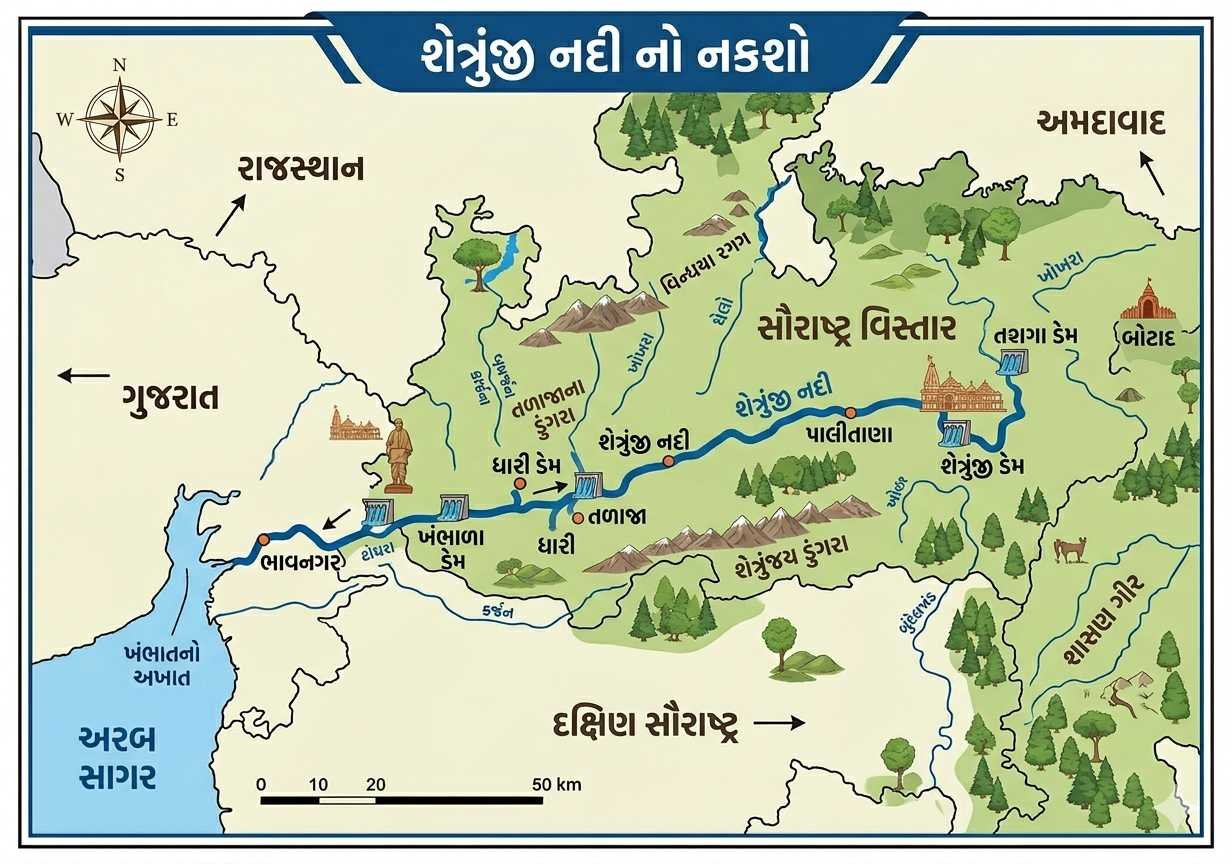 Shetrunji River Map