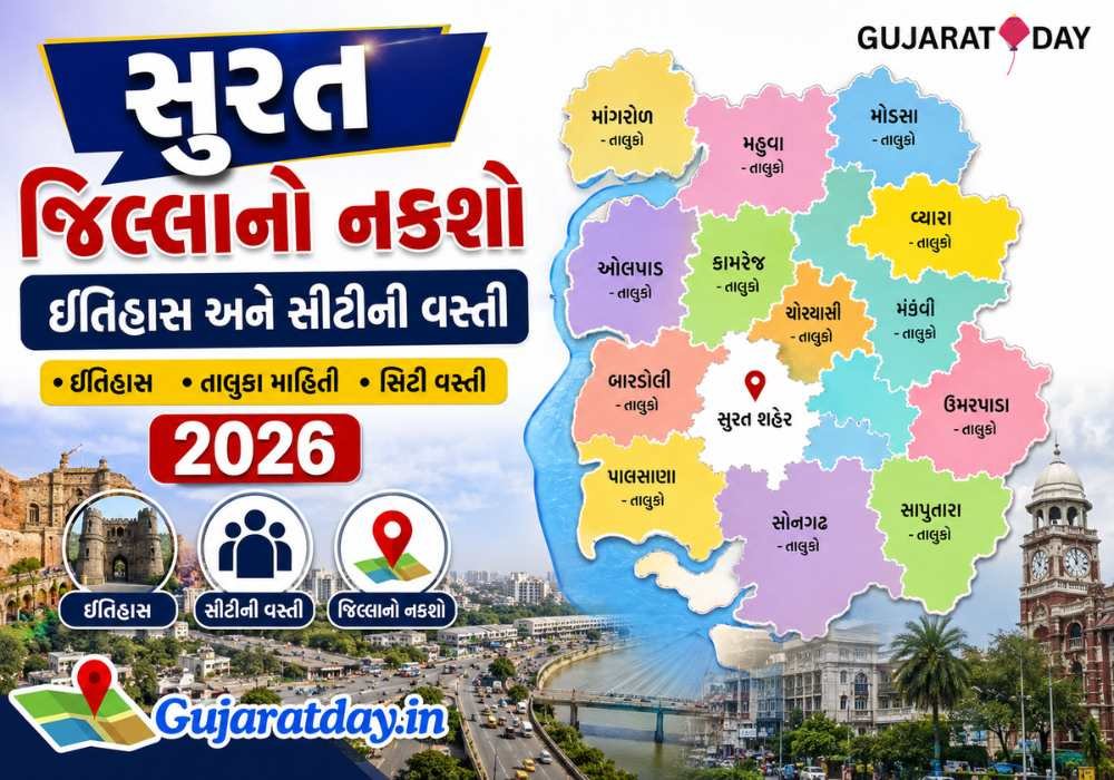 સુરત જિલ્લાનો નકશો, ઇતિહાસ અને સીટીની વસ્તી Surat District Map And History 2026