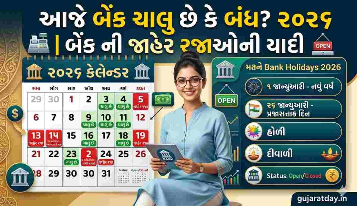 આજે બેંક ચાલુ છે કે બંધ 2026 (બેંક ની જાહેર રજા યાદી)