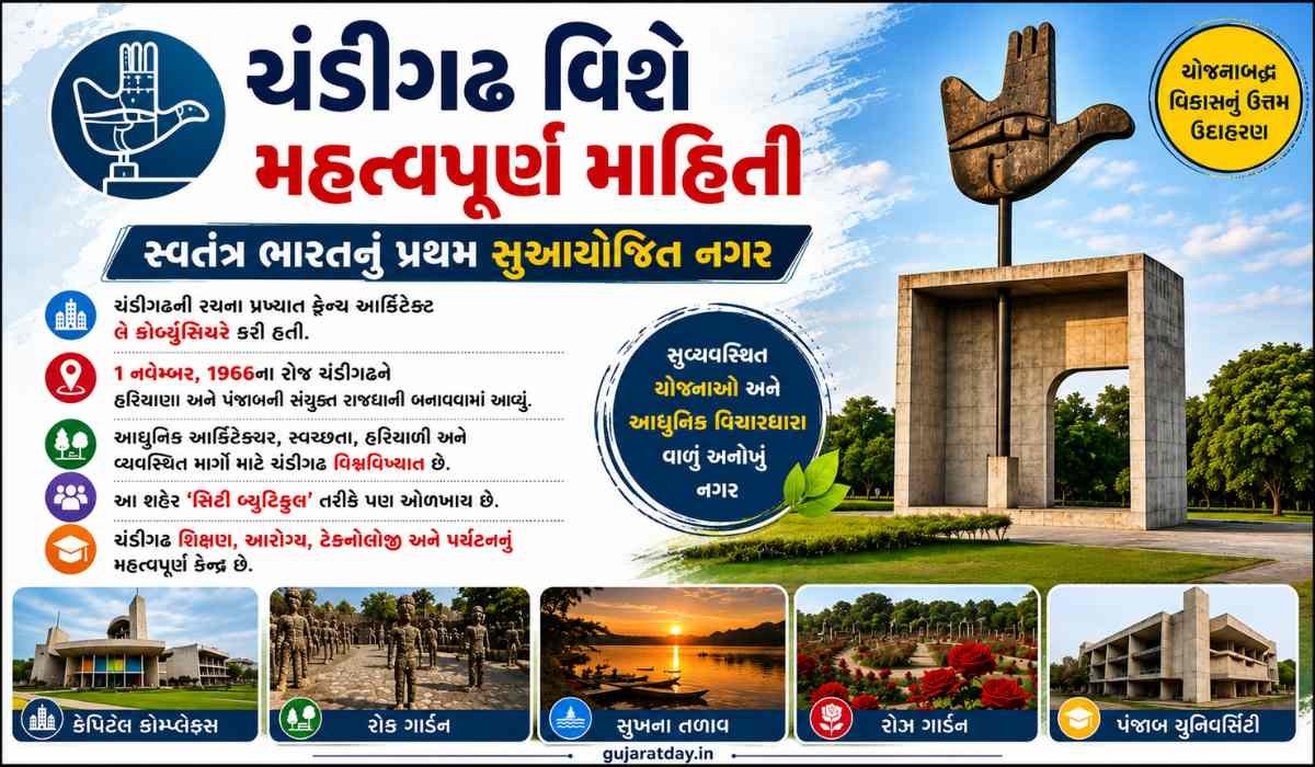 ચંડીગઢ વિશે મહત્વપૂર્ણ માહિતી સ્વતંત્ર ભારતનું પ્રથમ સુઆયોજિત નગર